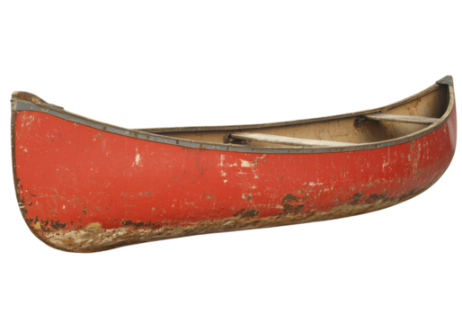 Vintage red canoe isolated on a white background, On Transparent Background, Png