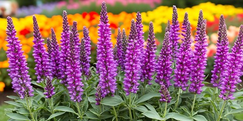 Naklejka premium Vibrant veronica spicata flowers blooming in a garden full of colors