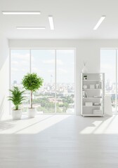Modern Interior Photo with White Walls and Empty Room View with Plants