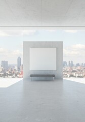 Modern Interior With Concrete Walls Bench and Frame in Urban City Photo