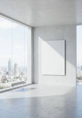 Modern Interior With Blank White Frame and City View Photo