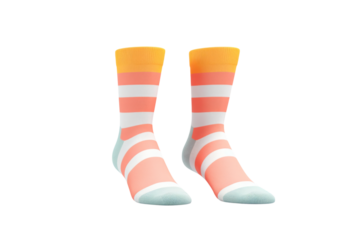 Colorful striped socks isolated on a white background, On Transparent Background, Png