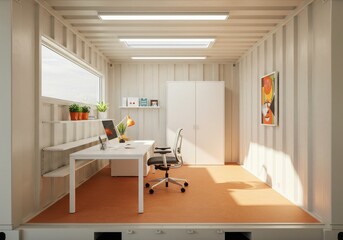 Modern Interior Workspace With Desk Chair and Minimalist Design in Container Office