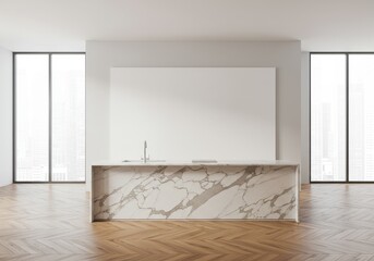Modern Kitchen Interior Design With Marble Counter And Wooden Floor Photo