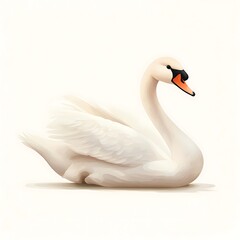 A beautifully illustrated cute white swan, floating gently, shown clearly on a plain white background 