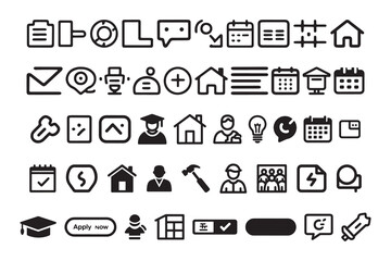 Set of Black and White Flat Design Icons for Website or App