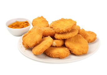 Delicious golden chicken nuggets isolated on a white background, On Transparent Background, Png