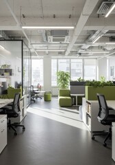 Modern Office Interior Photo With Green Accents Bright Daylight and Minimalist Design