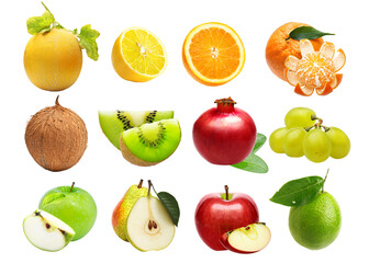 assorted fresh fruit on transparent background, still life