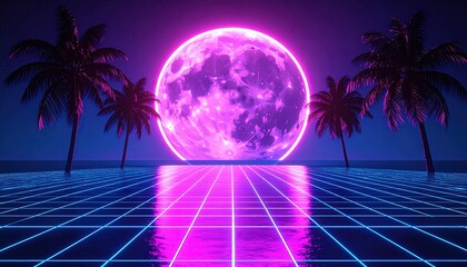 Retro Palm Trees  Pink Moon.