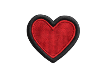 Red heart patch isolated on a white background embroidered love symbol, On Transparent Background, Png