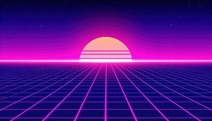 Retro Sunset Grid Landscape.