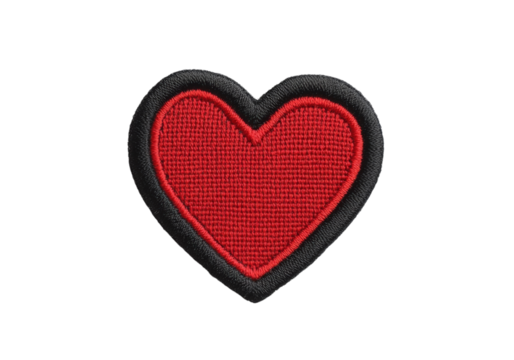Red heart patch isolated on a white background embroidered love symbol, On Transparent Background, Png