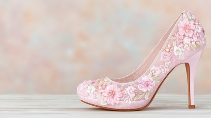 Elegant Pink Bridal Heels with Floral Lace Detail
