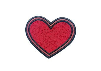 Red heart shaped embroidered patch isolated on a white background, On Transparent Background, Png