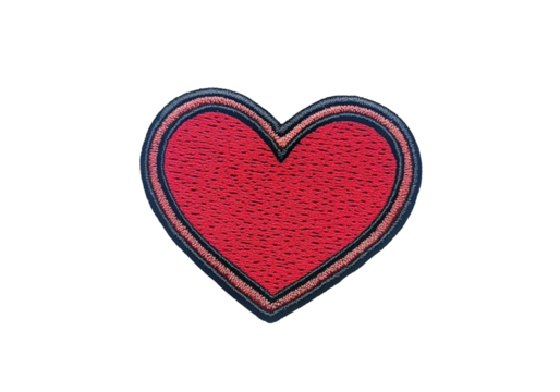 Red heart shaped embroidered patch isolated on a white background, On Transparent Background, Png