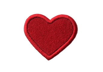 Red heart shaped embroidered patch isolated on a white background, On Transparent Background, Png