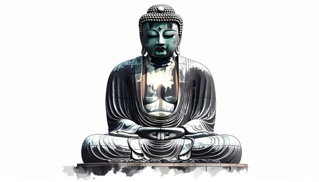 Custom AI Model,東大寺大仏を荘厳に描いた墨絵作品