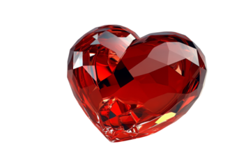 Sparkling red crystal heart isolated on a white background, On Transparent Background, Png
