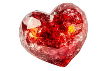 Red gemstone heart shaped crystal isolated on a white background, On Transparent Background, Png
