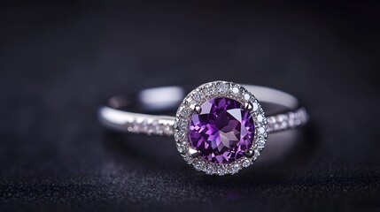 Sparkling purple gemstone ring on dark background