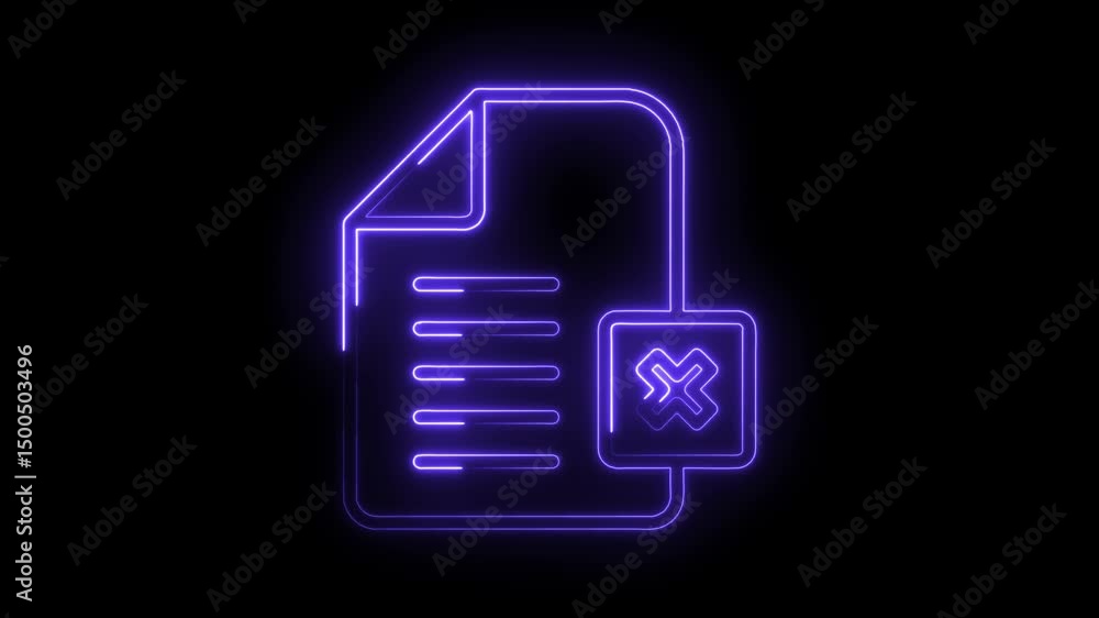 Poster document error animation with neon glow a futuristic look on a dark background
