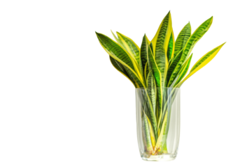Snake plant in glass vase isolated on white background isolated on a white background, On Transparent Background, Png