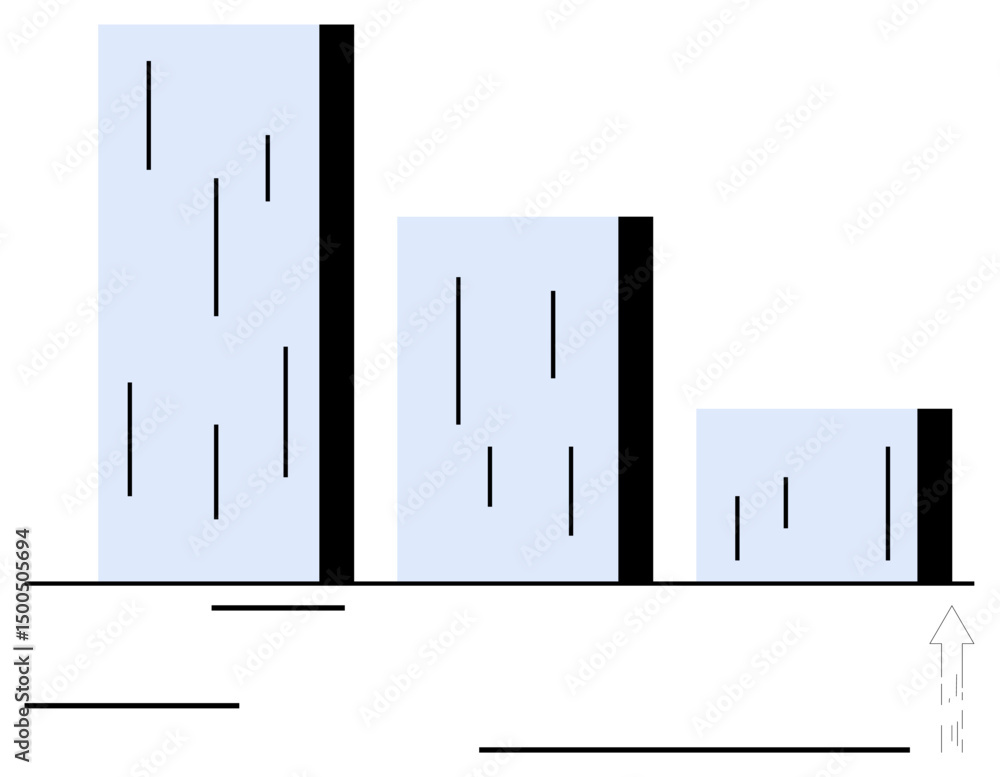 Poster three vertical bars decreasing in size from left to right, indicating data decline with rising arrow