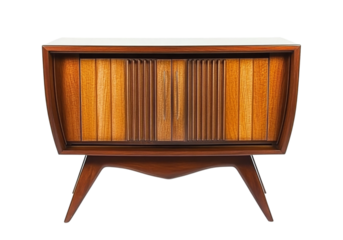 Mid century modern wooden cabinet isolated on a white background, On Transparent Background, Png