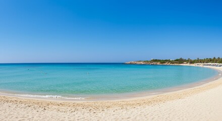 Panoramic Beach Scene with Turquoise Water Under a Clear Blue Sky Photo