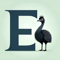 Capital letter E and an emu bird.