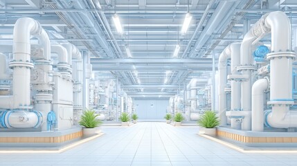 Obraz premium Modern Industrial Plant Cleanroom Pipes Technology Machinery