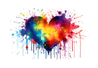 Fototapeta premium Colorful watercolor heart splash isolated on a white background, On Transparent Background, Png