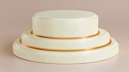 Elegant Three Tiered Podium Display White Gold Studio Shot