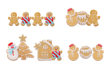 gingerbread christmas cookies set on transparent background