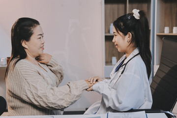 Medicine doctor hand reassuring her female patient