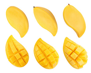 fresh mango slices isolated on transparent background