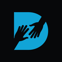 D letter on Helping hand logo vector on black background