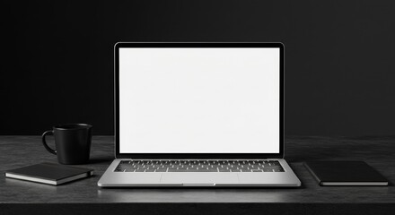 Fototapeta premium Laptop computer mockup on desk dark mood