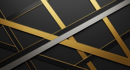 A clean and minimalistic pattern of straight lines intersecting at irregular angles with selected segments enhanced by gold and silver metallic effects