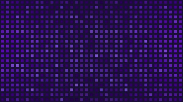Purple flashing lights on square grid. Seamless looping background for tech or streaming video.