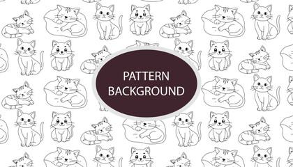 Kawaii kitten pattern background design. banner with black cat heads and paw. Сhildish pattern with cute cats, kids print. Animal background, cute vector texture for kids bedding, fabric, wal