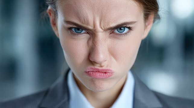 Angry Businesswoman Closeup  Tense Face  Sarcasm  Corporate Portrait