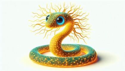 Fototapeta premium Whimsical solar-snake art digital realm 3d illustration bright colors playful vibe