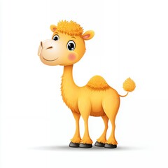 Adorable Cartoon Camel Illustration, Fluffy Gold Fur, White Background