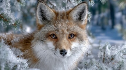 Obraz premium Majestic Red Fox in Snowy Winter Forest at Night