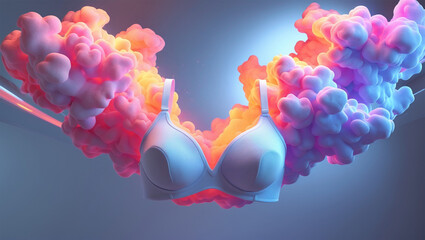 Floating Bra Mockup with Colorful Smoke and Abstract Background