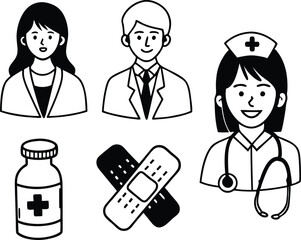 Medical Care icon set. Containing treatment, prevention, medical, health, diagnosis, report, illness, injury and more., set of medical icons