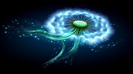 Illuminated Dandelion in Flight