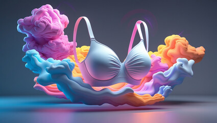 Floating Bra Mockup with Colorful Smoke and Abstract Background
